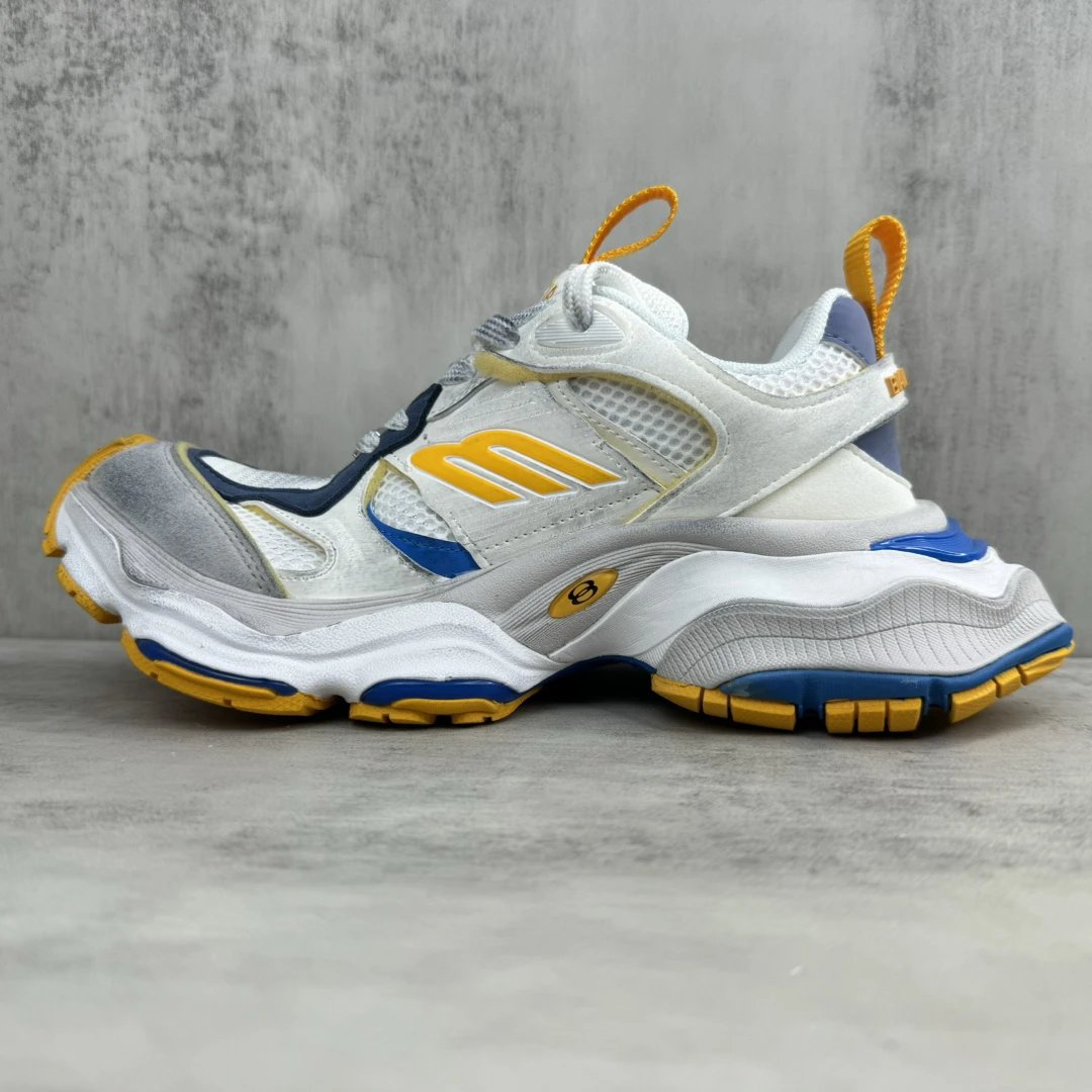 Chunky Mesh Running Sneakers with Retro Yellow Silver Accents - Gallery Image 7 - Detailed View