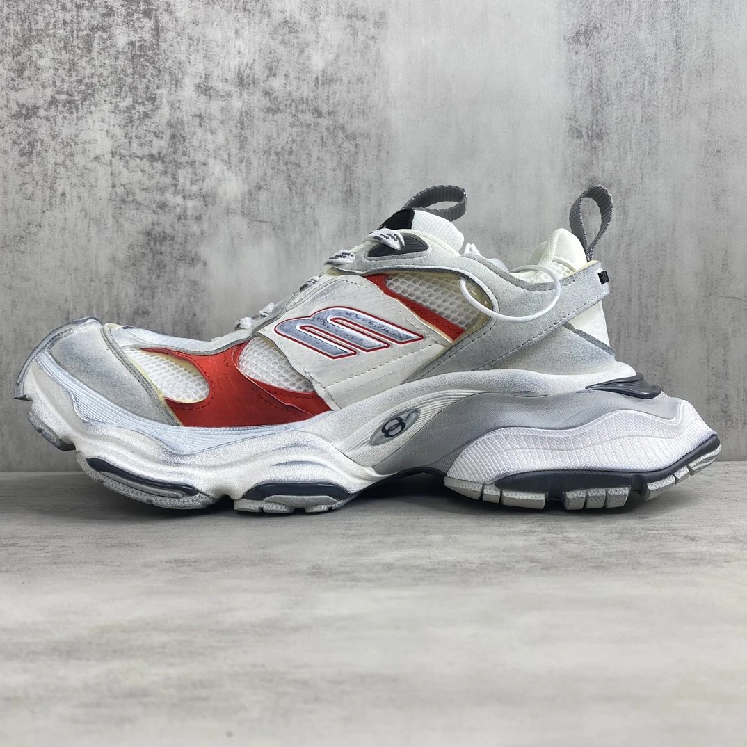 Chunky Retro Mesh Cargo Sneakers Vintage White Silver Red - Gallery Image 7 - Detailed View