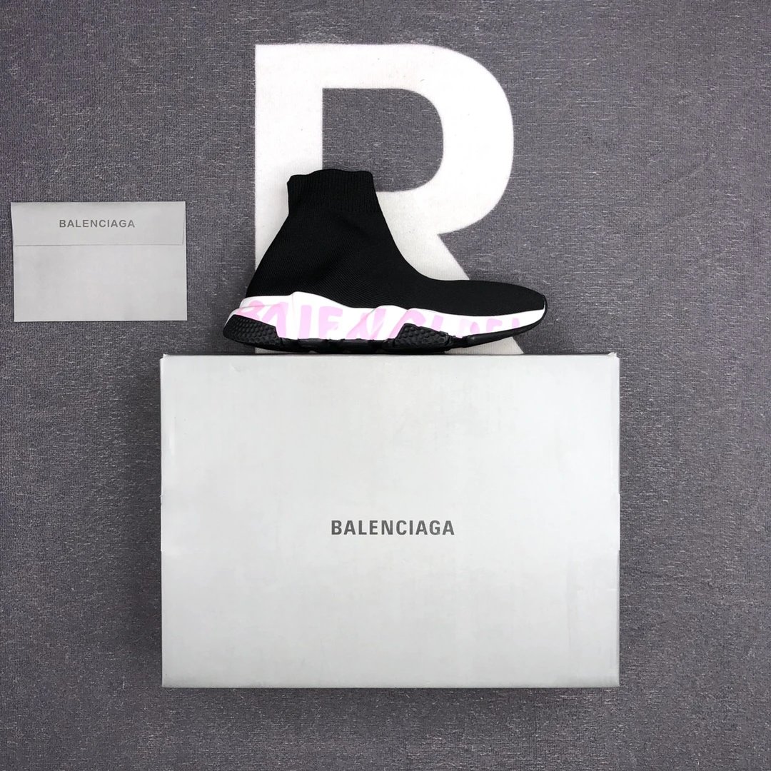 Speed Trainer Sock Sneakers Knit Breathable Sole Black Pink - Gallery Image 1 - Detailed View