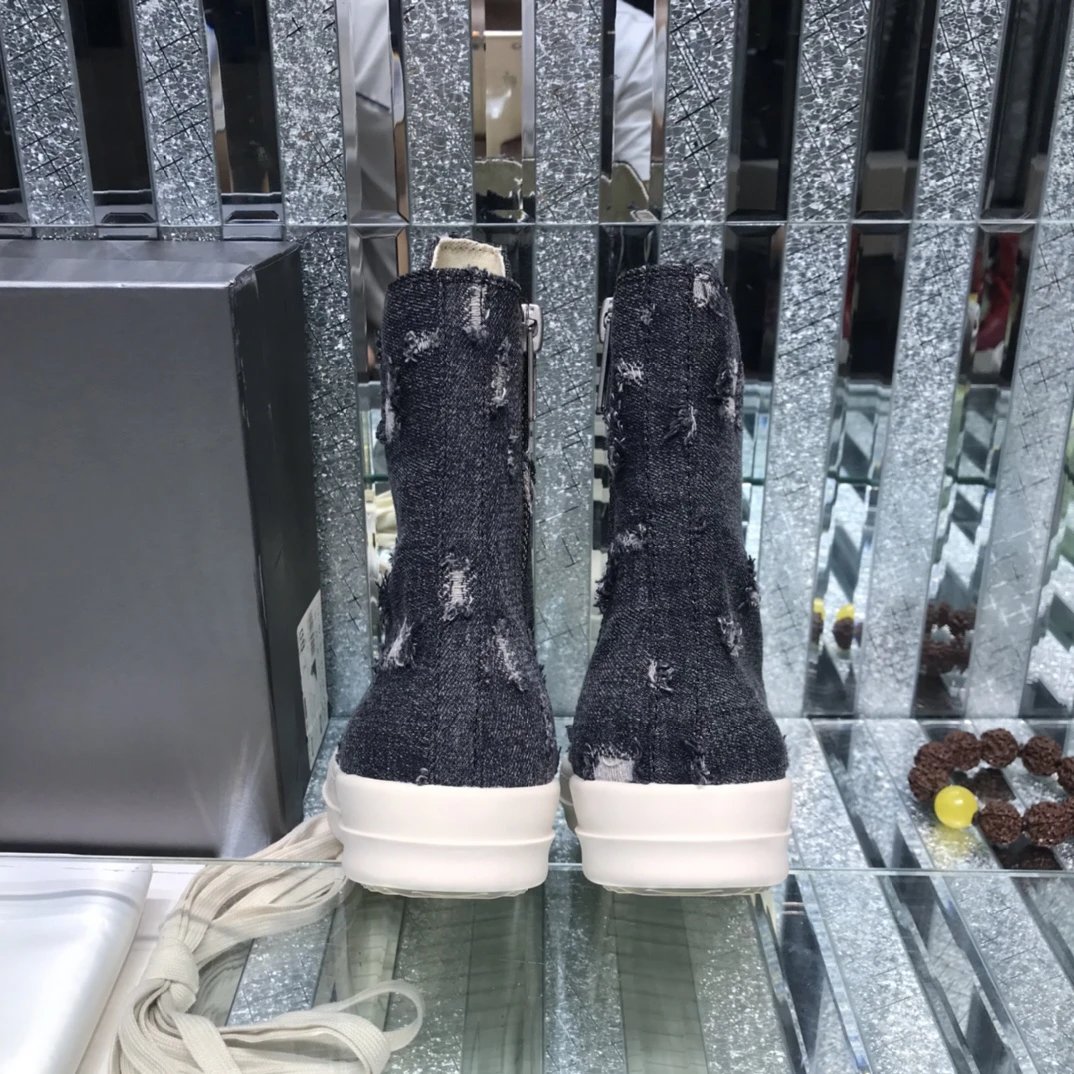 Rick Owens Denim High-Tops Sneakers Black - Gallery Image 7 - Detailed View