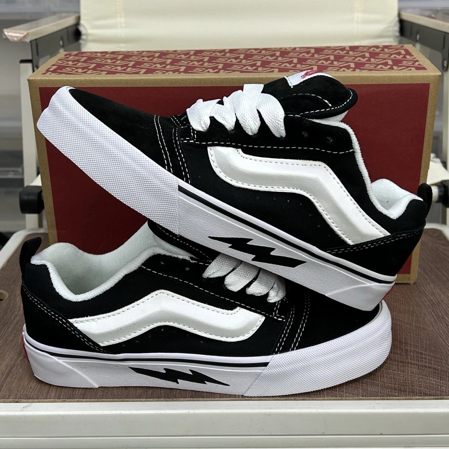 Knu Skool Low Top Skate Sneakers Ebony White - Gallery Image 3 - Detailed View
