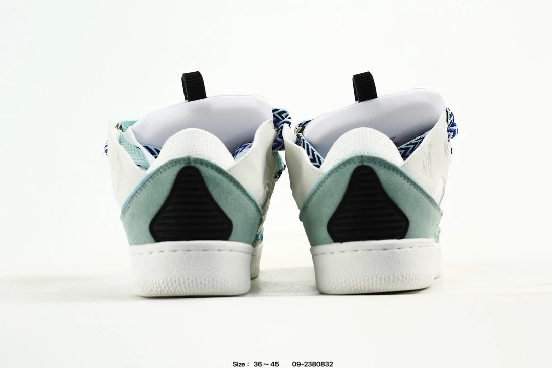 Lanvin Curb Leather Sneakers White Blue - Gallery Image 2 - Detailed View
