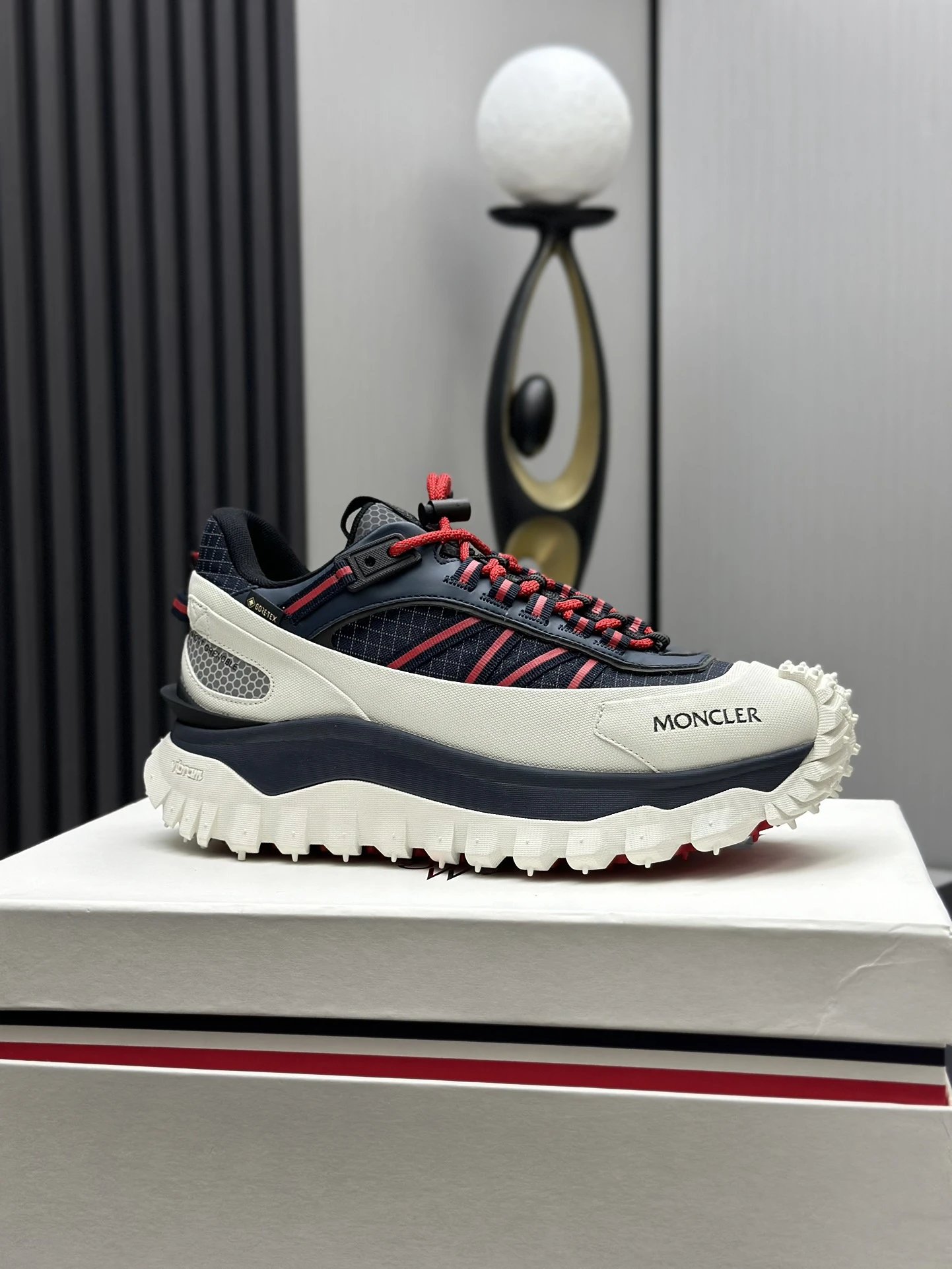Moncler Trailgrip GTX Black Sneakers Red Stripes - High Quality Product Image - Cnfans