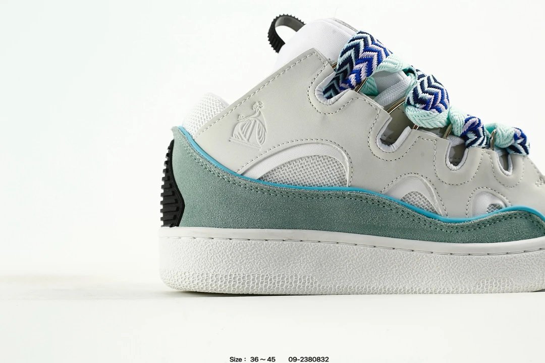 Lanvin Curb Leather Sneakers White Blue - Gallery Image 3 - Detailed View