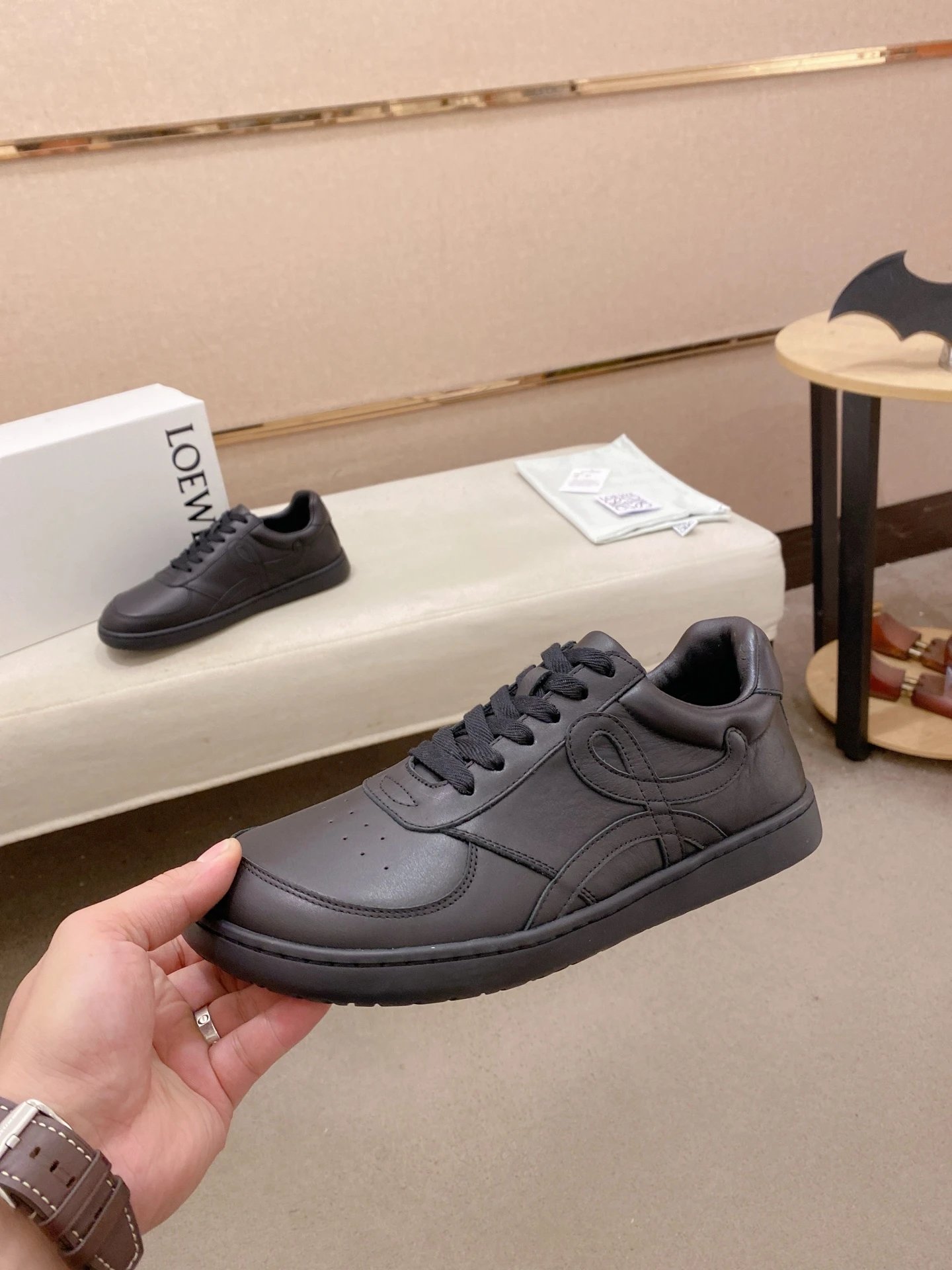 Loewe Leather Sneakers Black - Gallery Image 3 - Detailed View