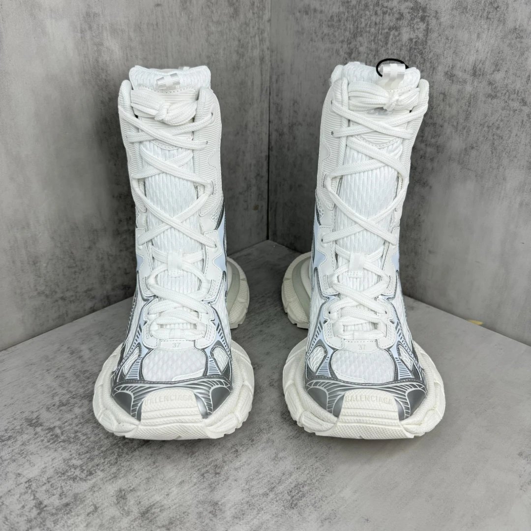 Retro High Top Mesh Dad Sneakers with Silver White - Gallery Image 4 - Detailed View