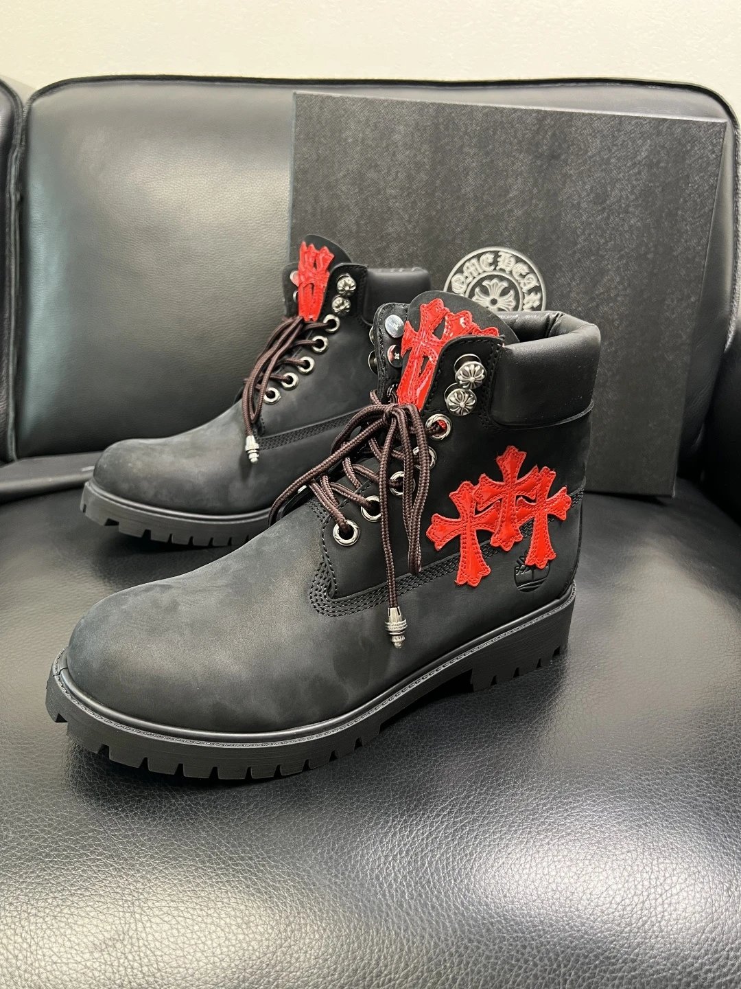 Luxury Leather Cross Boots Onyx Black - Gallery Image 2 - Detailed View