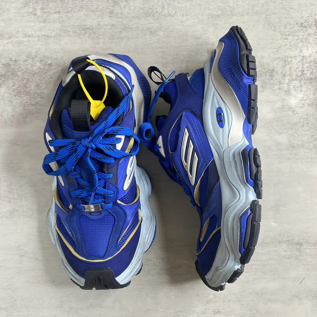 Chunky Cargo Sneakers Mesh Leather Vintage Style Cobalt Blue - Gallery Image 3 - Detailed View