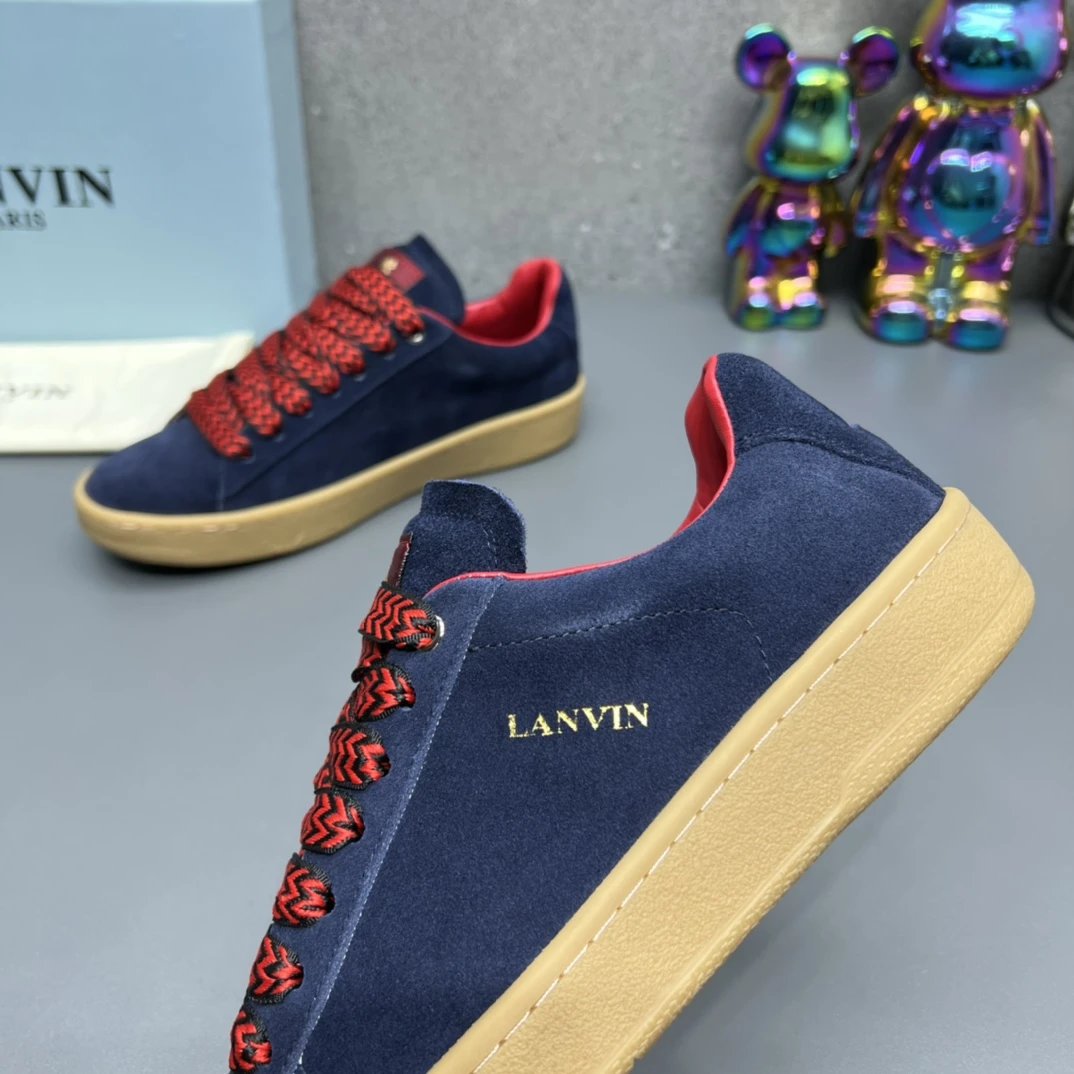 Lanvin Suede Sneakers Navy Blue - Gallery Image 5 - Detailed View