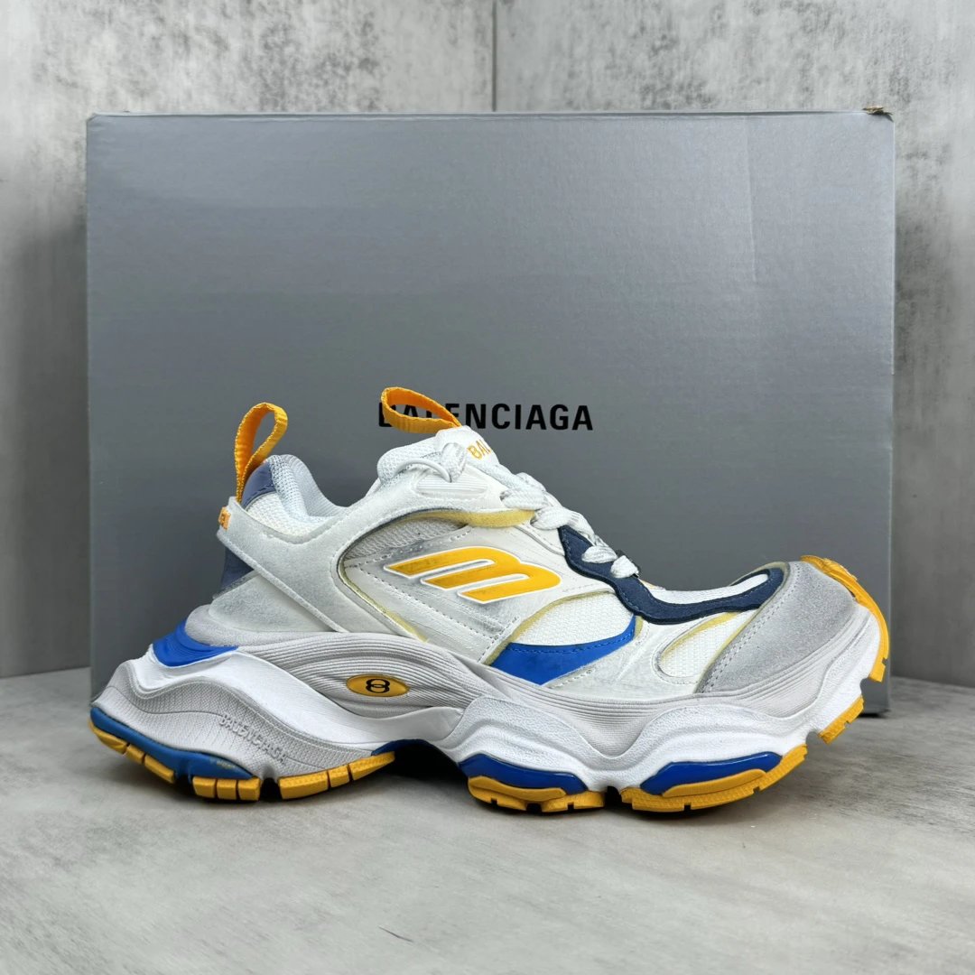 Chunky Mesh Running Sneakers with Retro Yellow Silver Accents - Gallery Image 1 - Detailed View