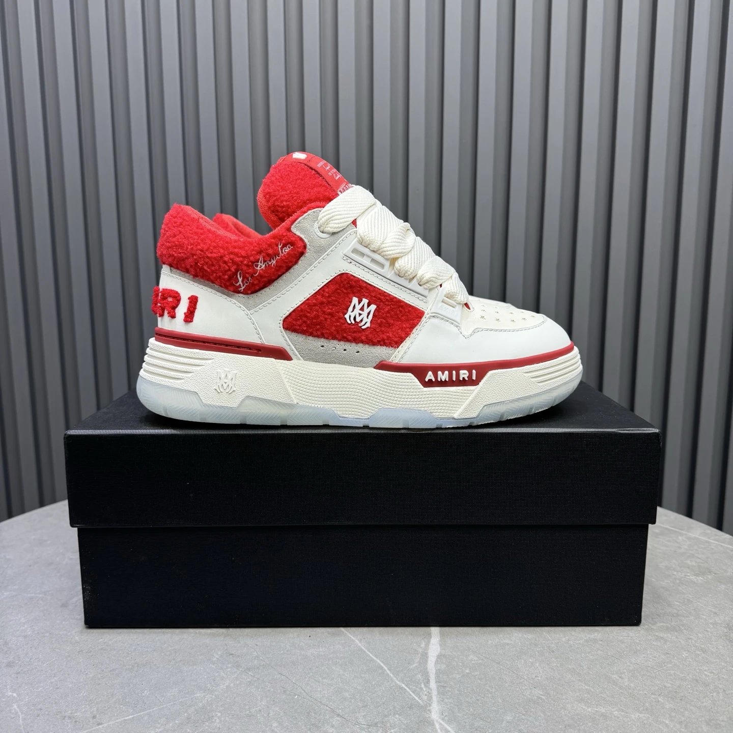 Low Top Leather Sneakers Retro Style Crimson Red - Gallery Image 1 - Detailed View
