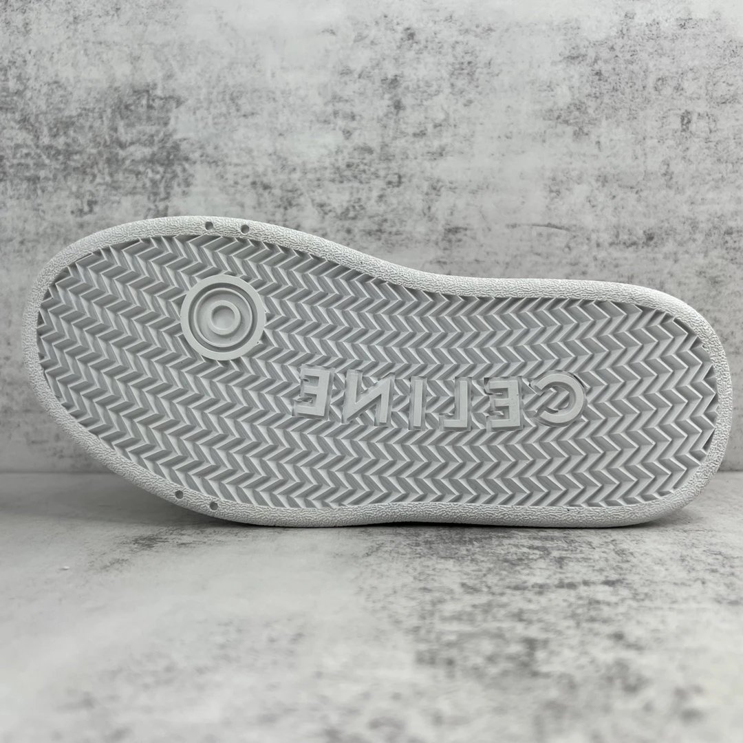 Platform Leather Sneakers with Triomphe Detail in Crimson White - Gallery Image 8 - Detailed View