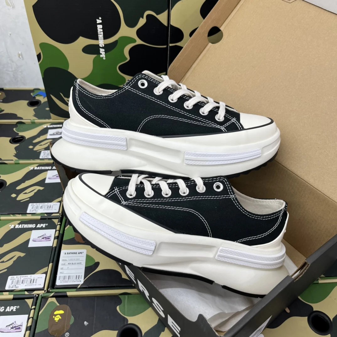 Chunky Canvas Low Sneakers Ivory Black - Gallery Image 2 - Detailed View