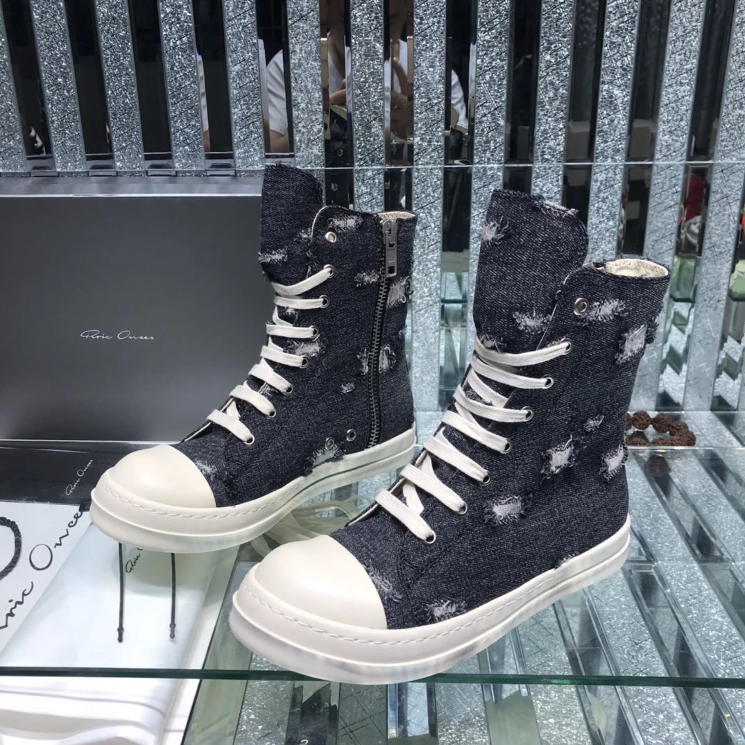 Rick Owens Denim High-Tops Sneakers Black - Gallery Image 2 - Detailed View