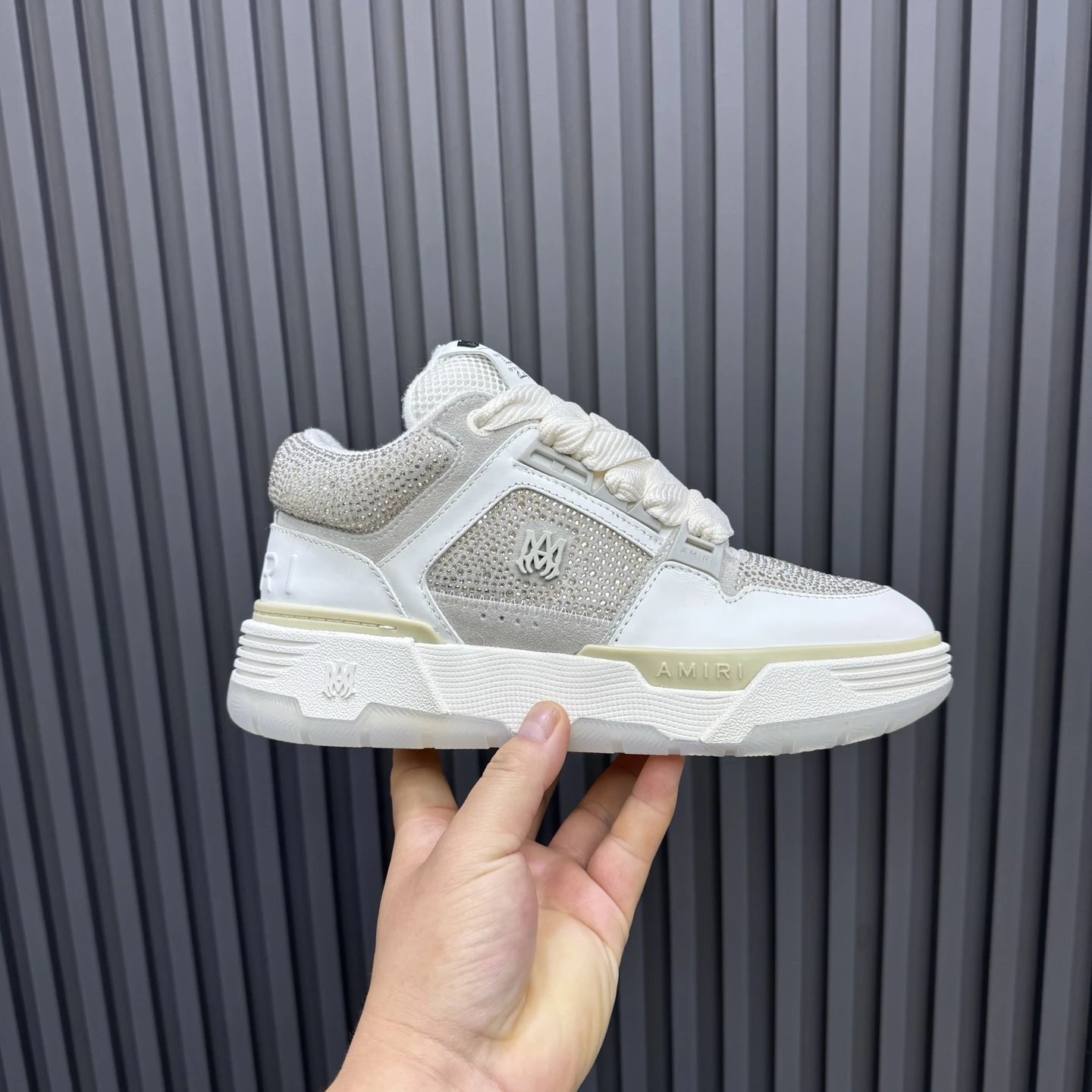 Unisex Leather Low Top Sneakers Retro Chunky Style in Ivory - Gallery Image 2 - Detailed View