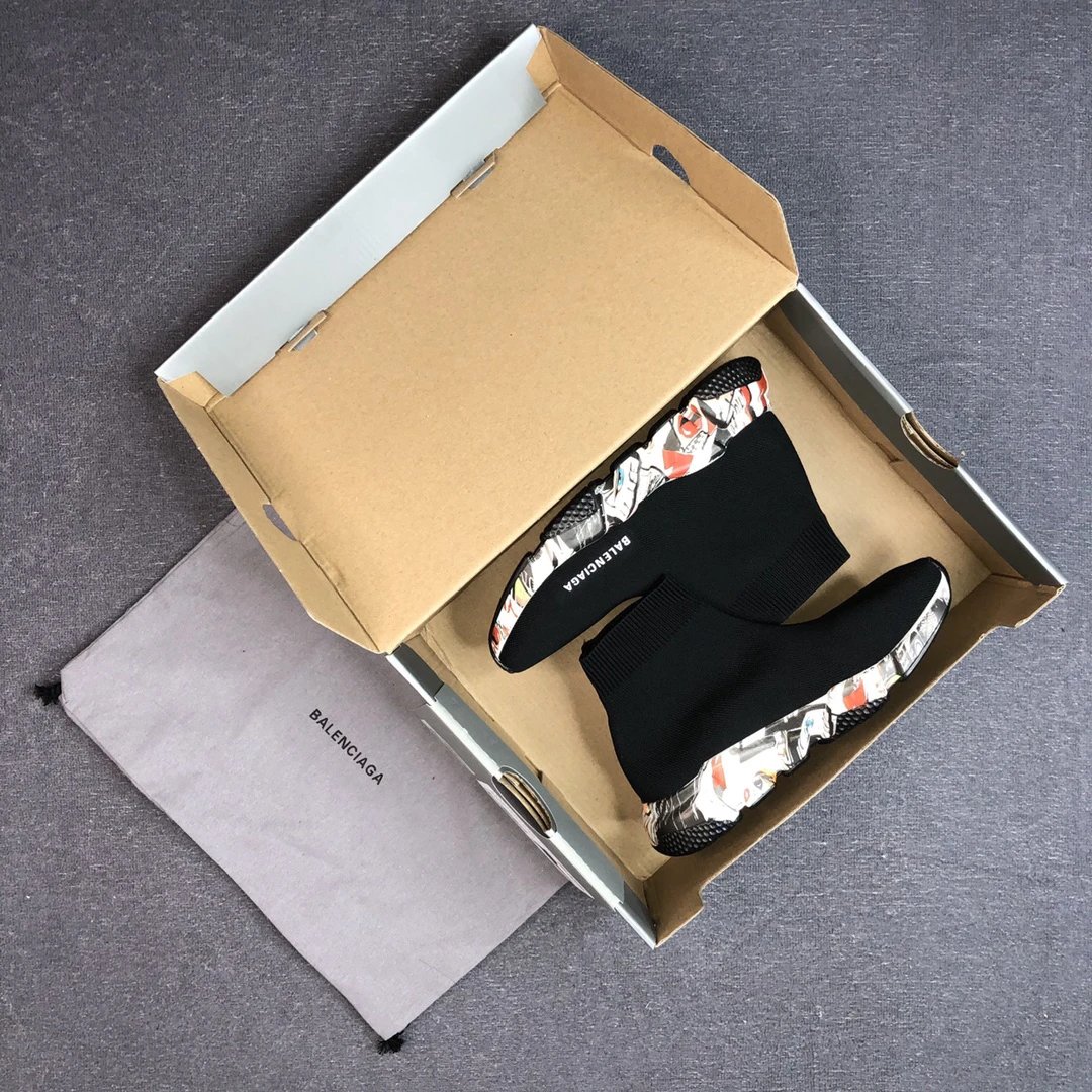 Speed Sock Sneakers Knit Breathable TPU Sole Black Multi - Gallery Image 2 - Detailed View