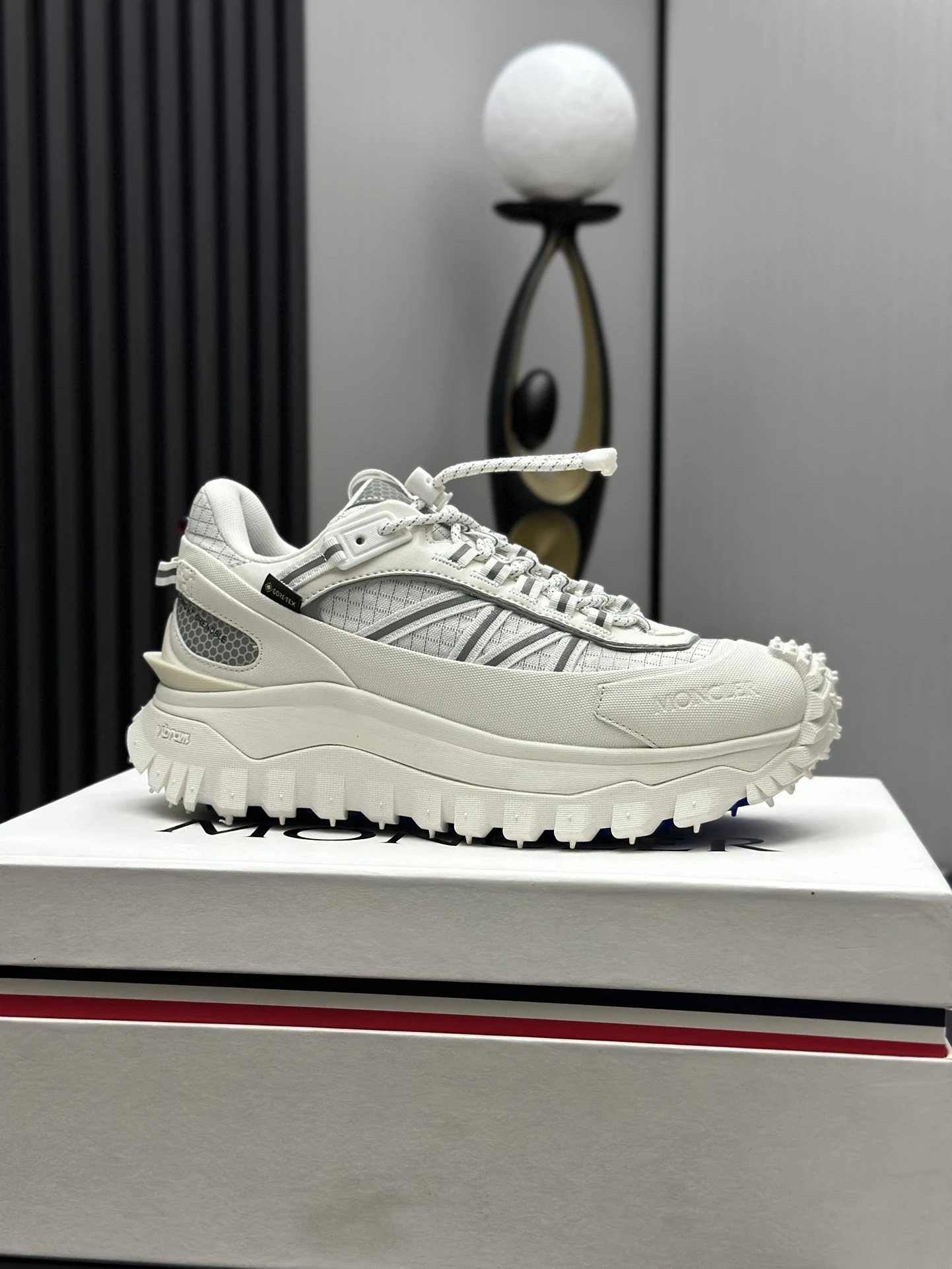 Moncler Trailgrip GTX White Sneakers Grey Stripes - High Quality Product Image - Cnfans