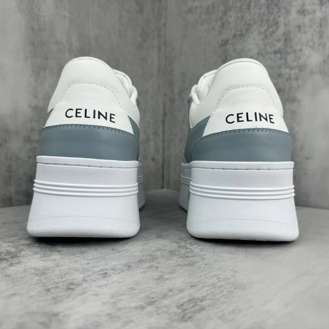 Platform Leather Sneakers Low Top Breathable White Blue - Gallery Image 5 - Detailed View