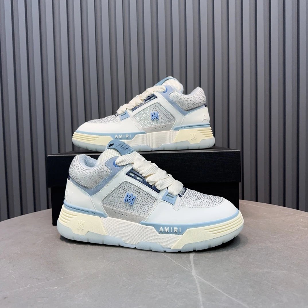 Unisex Leather Mesh Low Top Sneakers Frost Blue - Gallery Image 7 - Detailed View