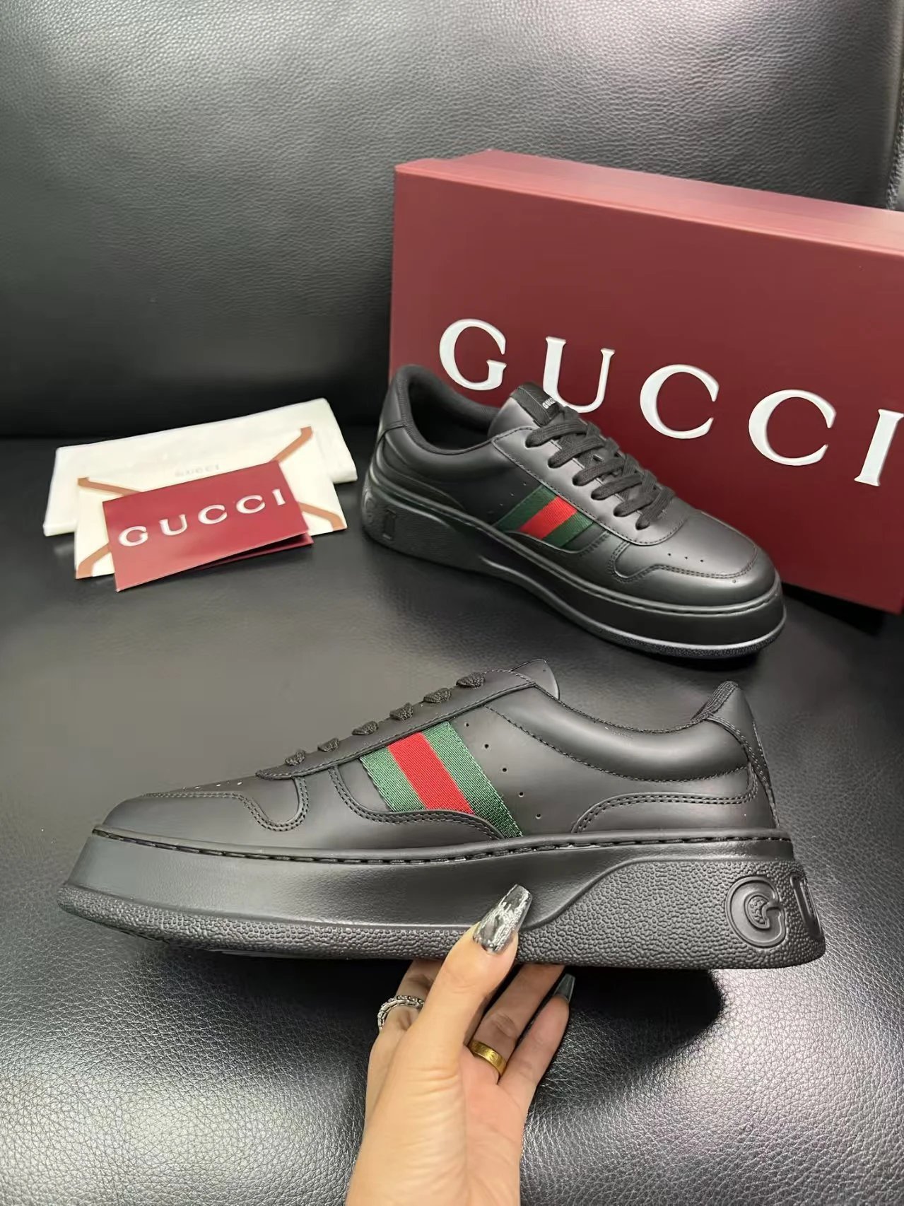 Gucci Men's Platform Sneakers Black - Gallery Image 5 - Detailed View