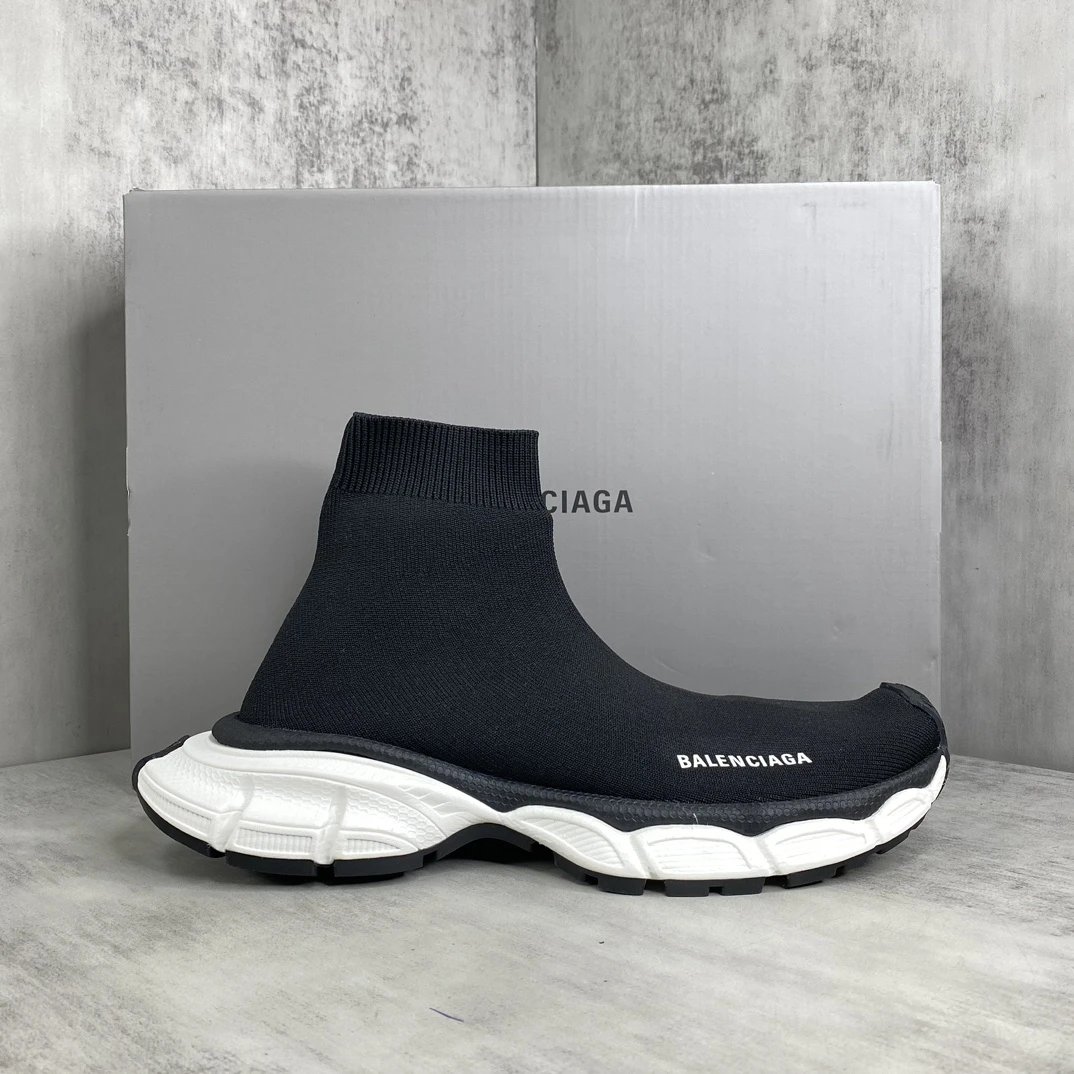 Retro Sock Sneakers Knit High Top Chunky Sole Jet Black - Gallery Image 1 - Detailed View