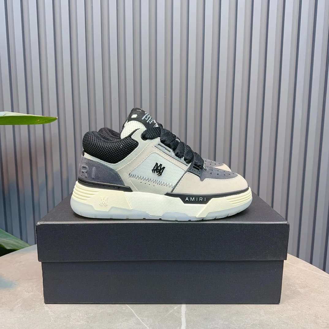 Unisex Leather Low Top Sneakers Retro Grey - Gallery Image 1 - Detailed View