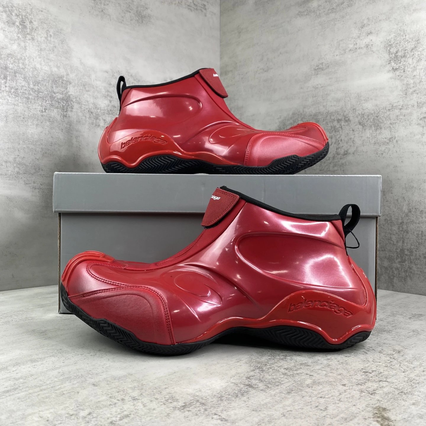 Retro Basketball Zip Sneakers Glossy Crimson Red - Gallery Image 9 - Detailed View
