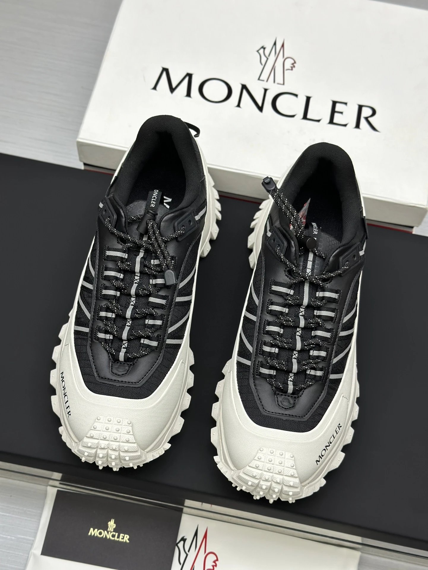 Moncler Trailgrip GTX Black Sneakers White Stripes - Gallery Image 9 - Detailed View