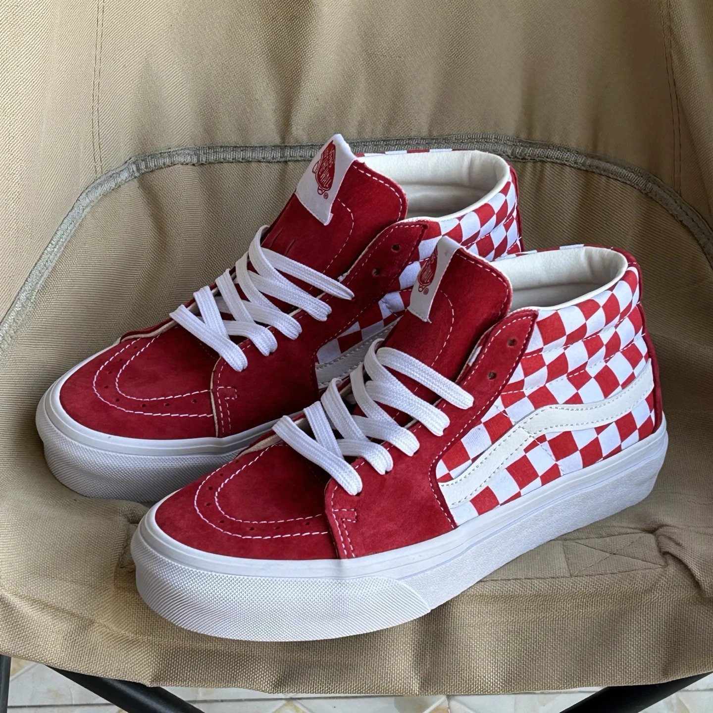 Checkered Suede Skate Sneakers Crimson - Gallery Image 1 - Detailed View