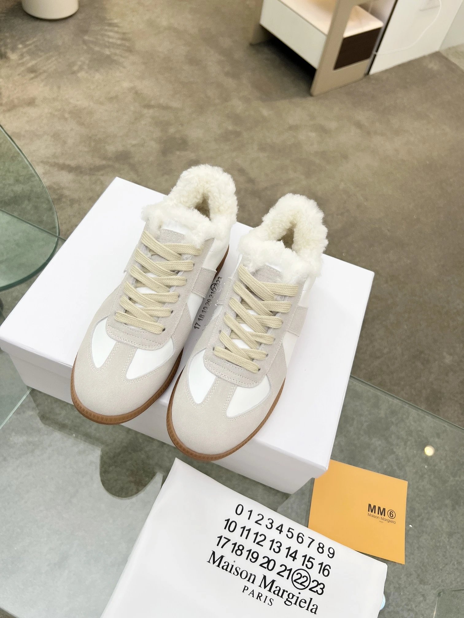 Maison Margiela MM6 Shearling Sneakers White - Gallery Image 2 - Detailed View