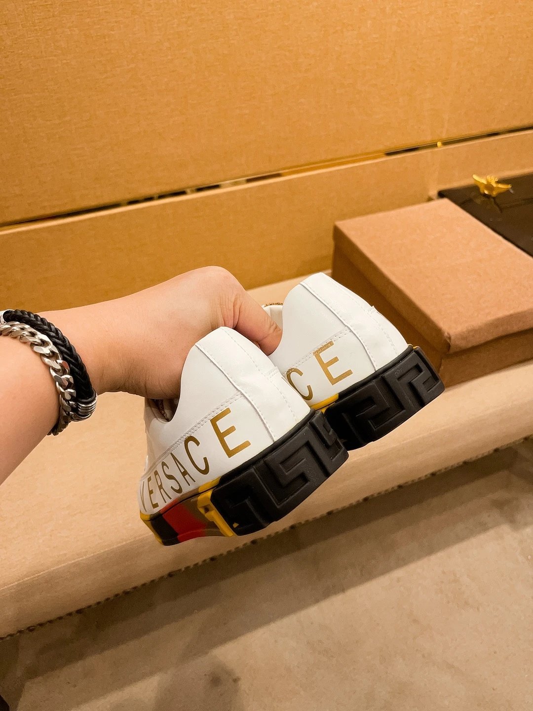 Luxury Leather Low Top Sneakers Multicolor Trim - Gallery Image 9 - Detailed View