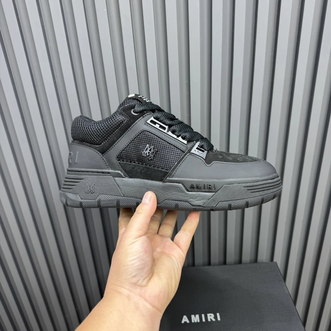 Unisex Low Top Mesh Leather Sneakers Charcoal Black - Gallery Image 2 - Detailed View