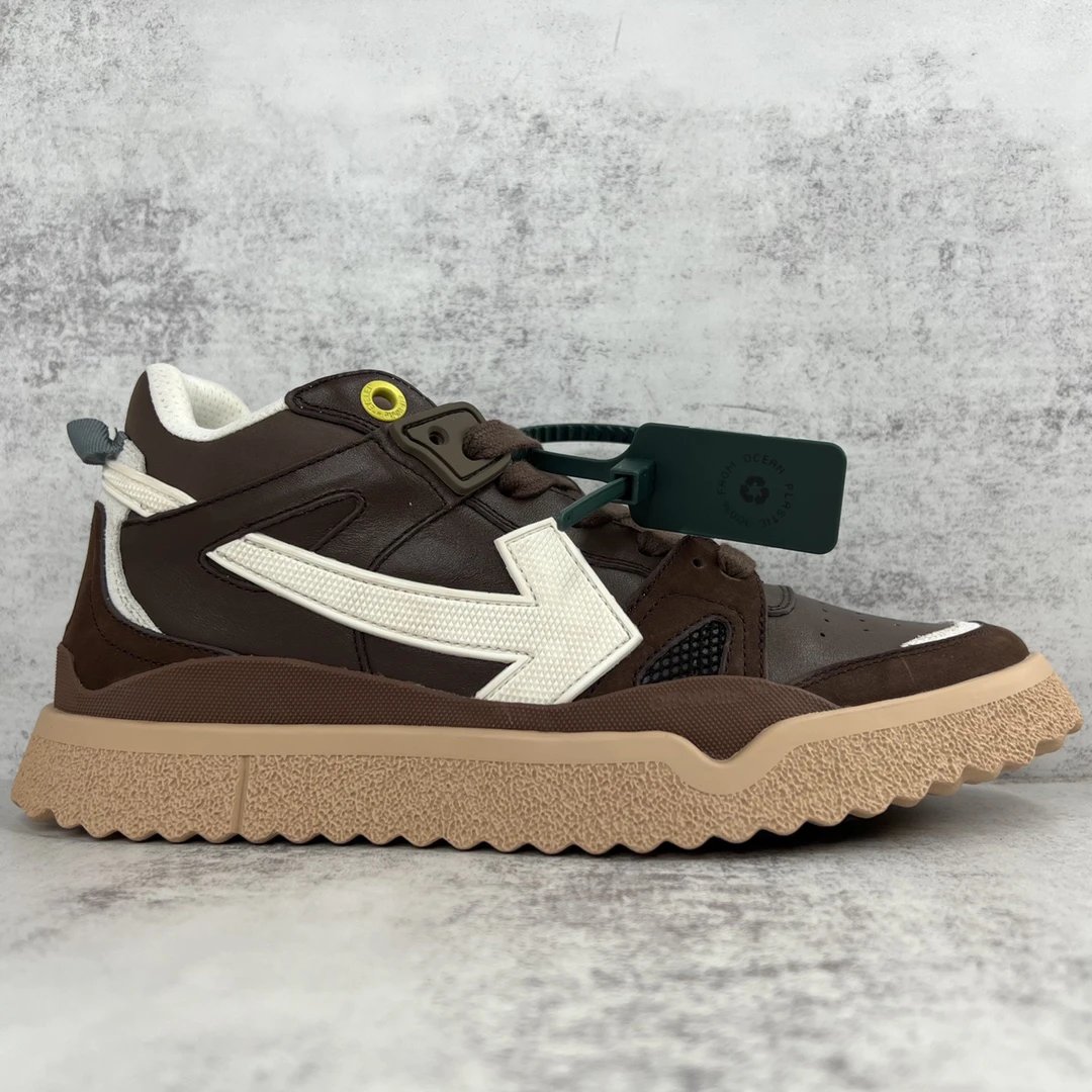 Retro Arrow Leather Mesh Sneakers Coffee Brown - Gallery Image 6 - Detailed View