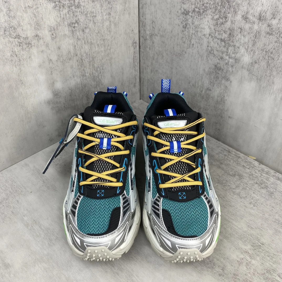 Chunky Mesh Leather Trail Sneakers Teal Silver - Gallery Image 4 - Detailed View