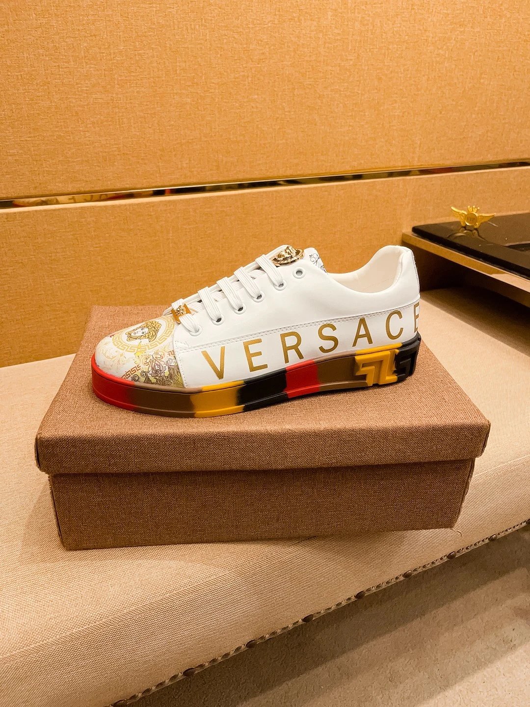 Luxury Leather Sneakers Multi-Tone Red Gold - Gallery Image 6 - Detailed View