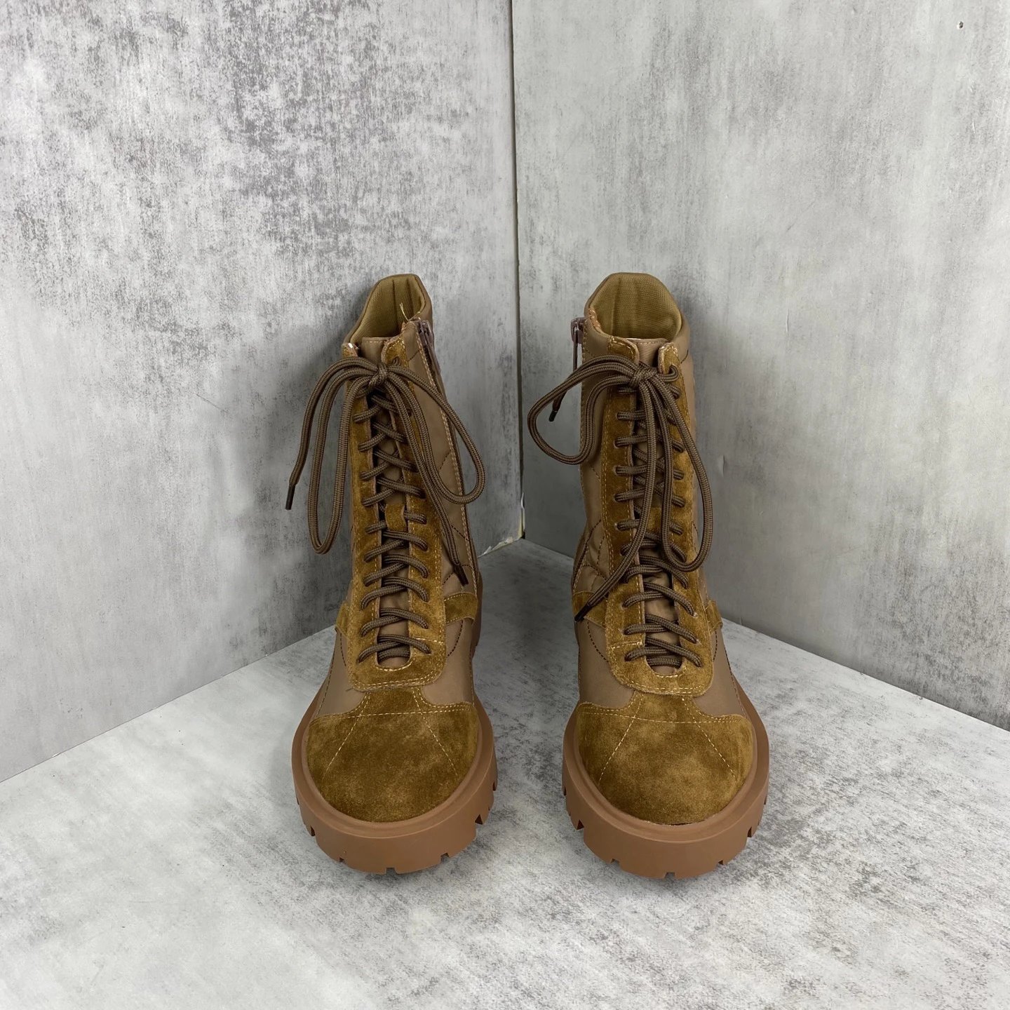 Vintage Calfskin Combat Boots with Arch Logo in Caramel - Gallery Image 4 - Detailed View