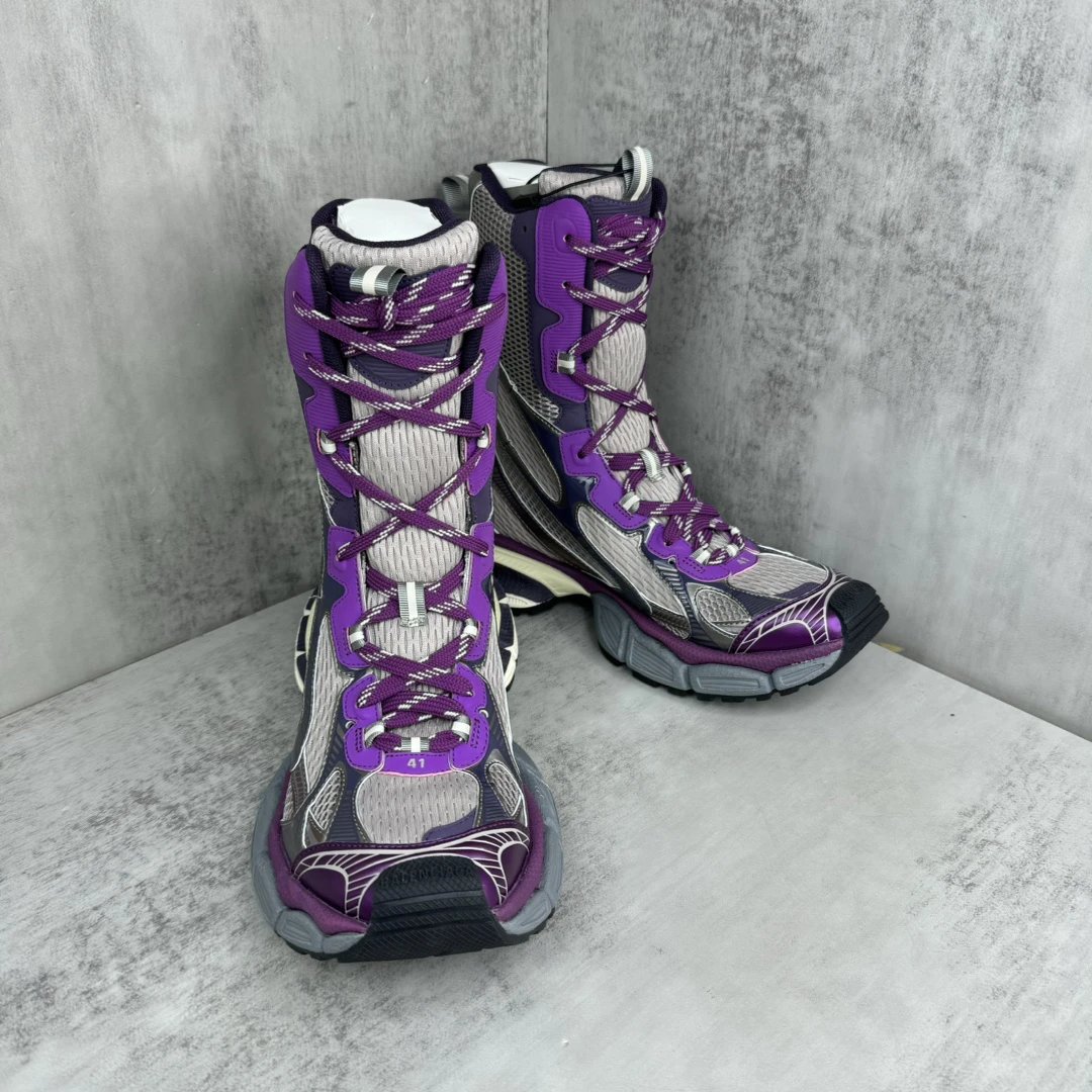 Retro Mesh High Top Dad Sneakers Grey Purple - Gallery Image 2 - Detailed View