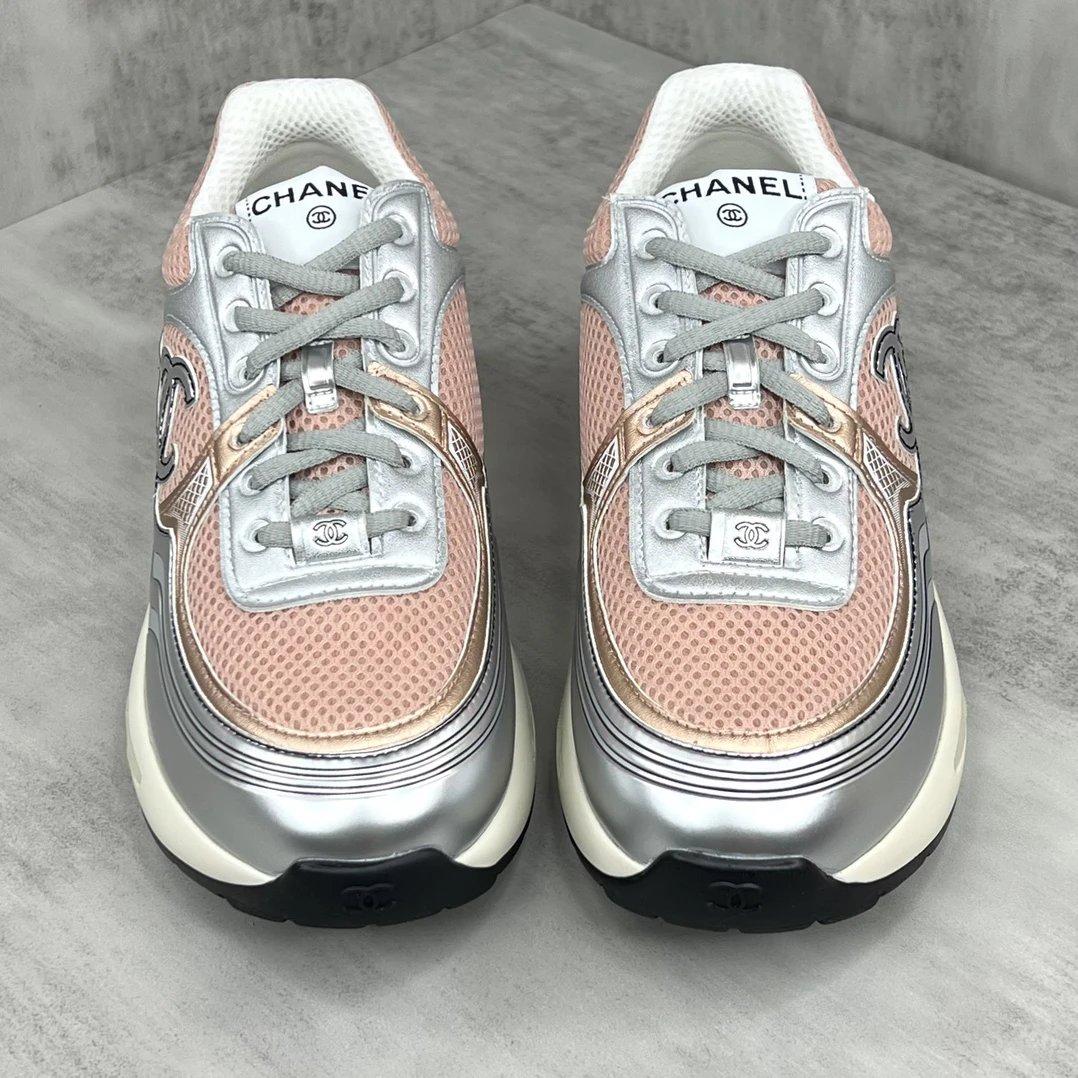 Resort Mesh Leather Sneakers Silver Rose Gold - Gallery Image 4 - Detailed View