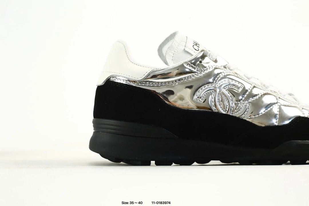 Luxury Calfskin Low Top Sneakers Metallic Silver - Gallery Image 2 - Detailed View