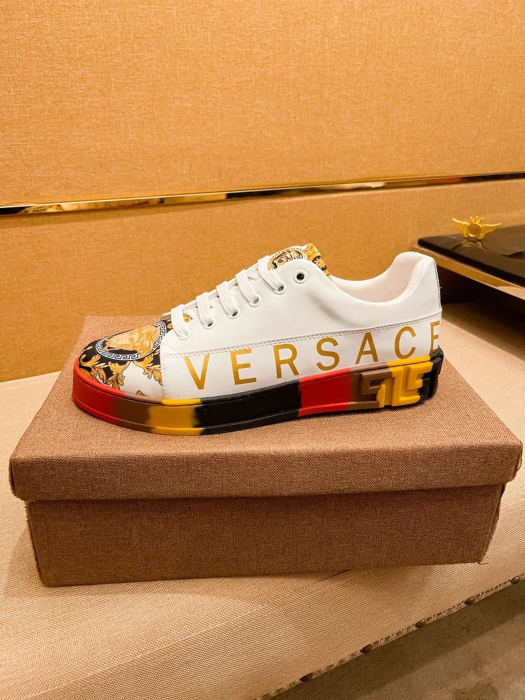 Luxury Leather Sneakers Baroque White Gold - Gallery Image 6 - Detailed View