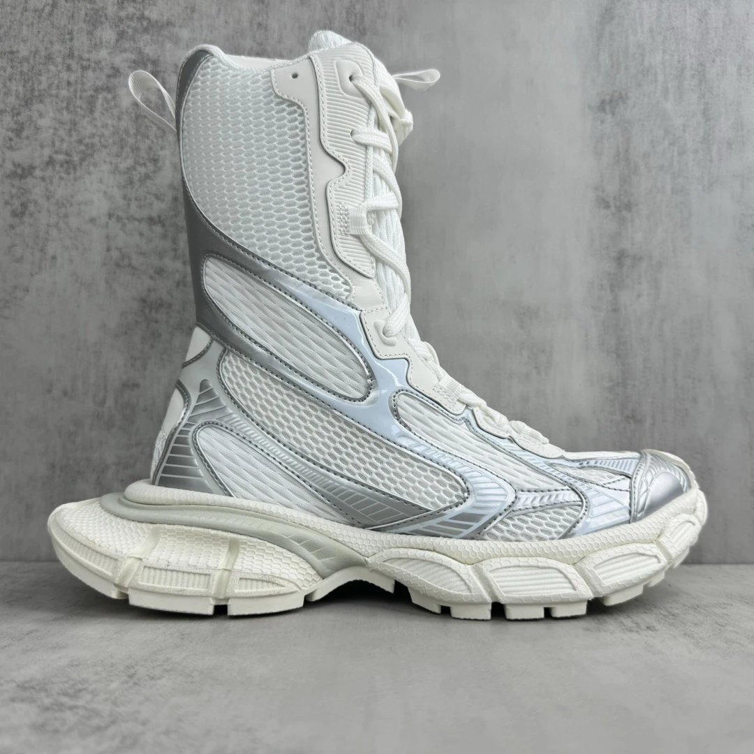 Retro High Top Mesh Dad Sneakers with Silver White - Gallery Image 6 - Detailed View