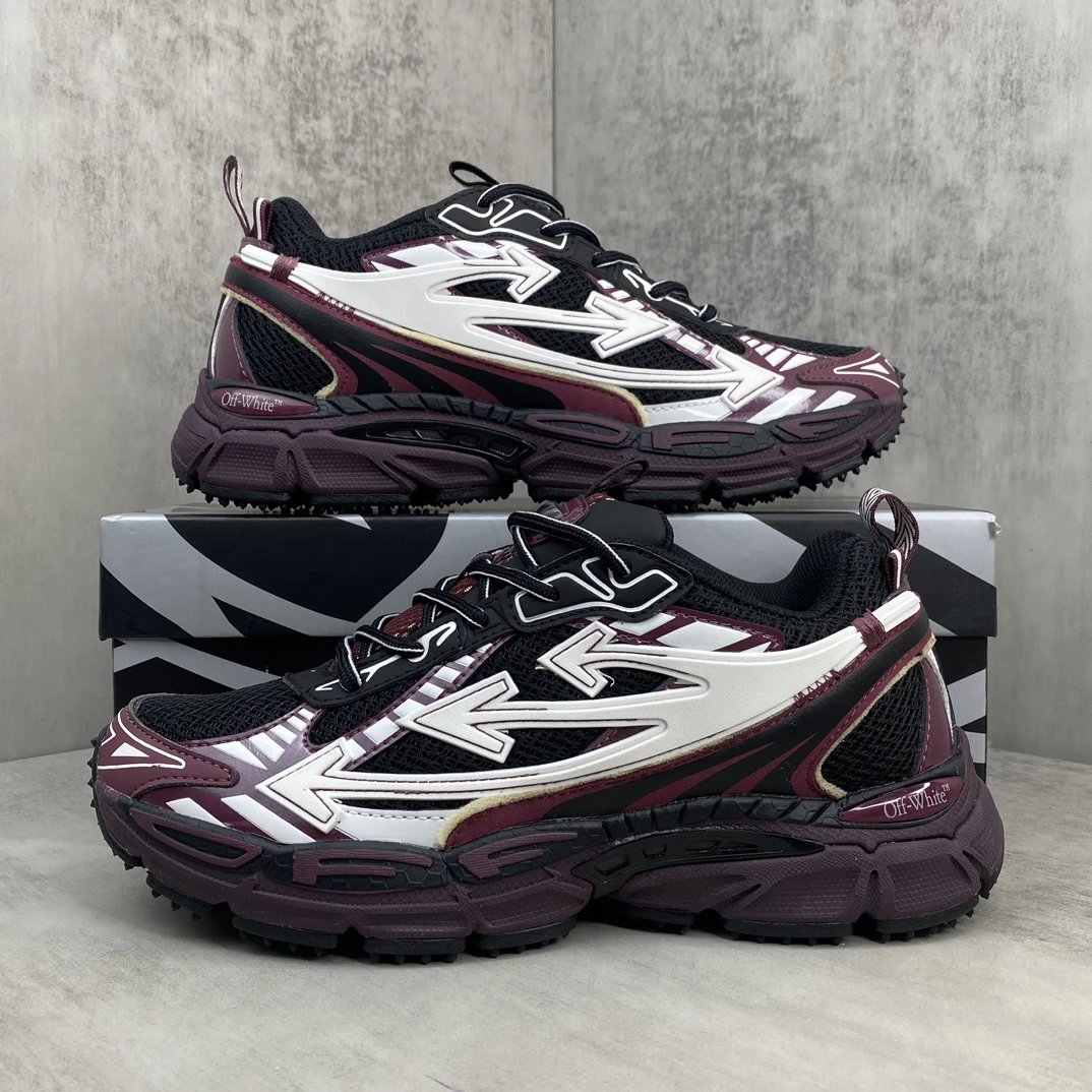 Retro Mesh Leather Running Sneakers in Burgundy - Gallery Image 9 - Detailed View