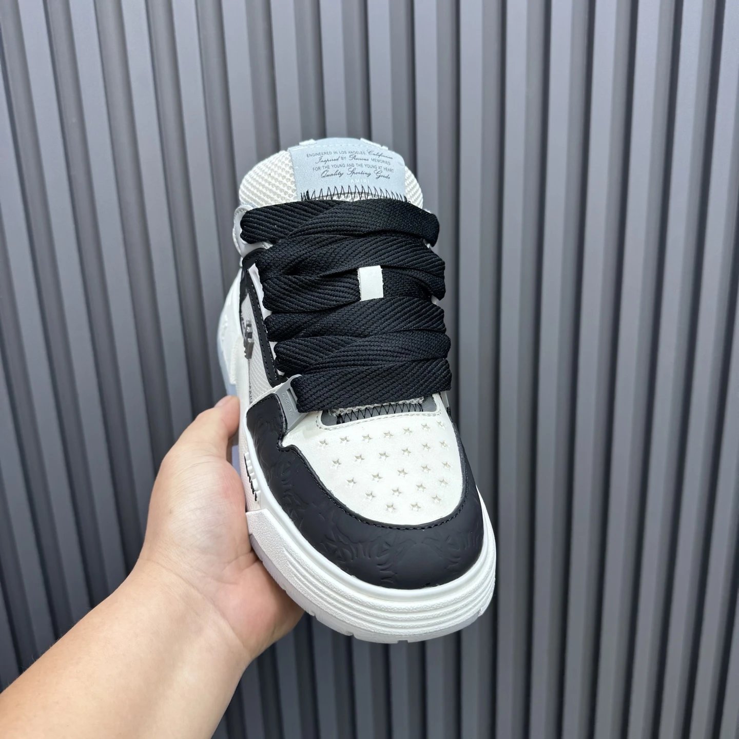 Unisex Low Top Leather Skate Shoes Ivory Black - Gallery Image 4 - Detailed View