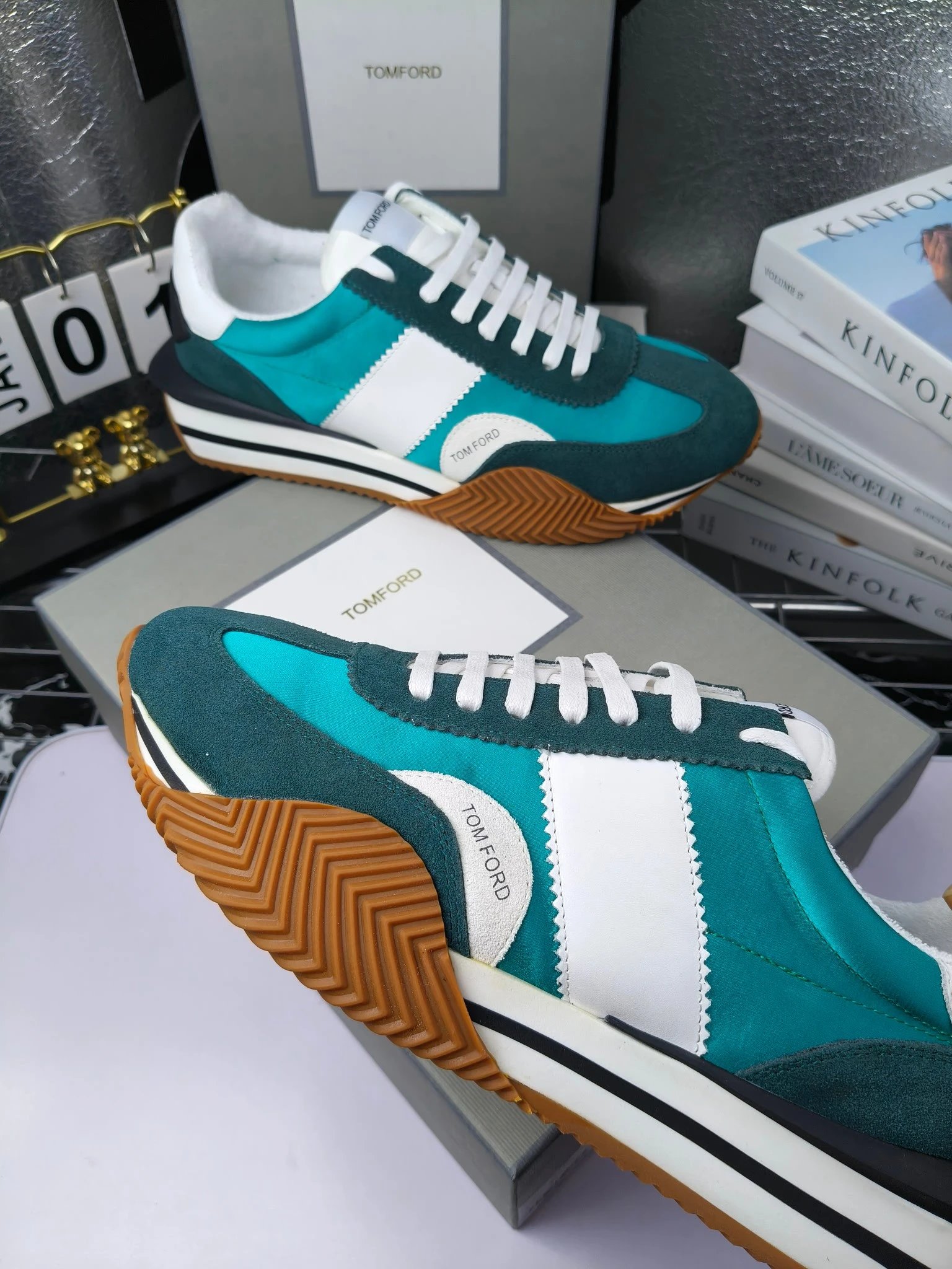 Retro Suede Leather Sneakers Teal - Gallery Image 3 - Detailed View