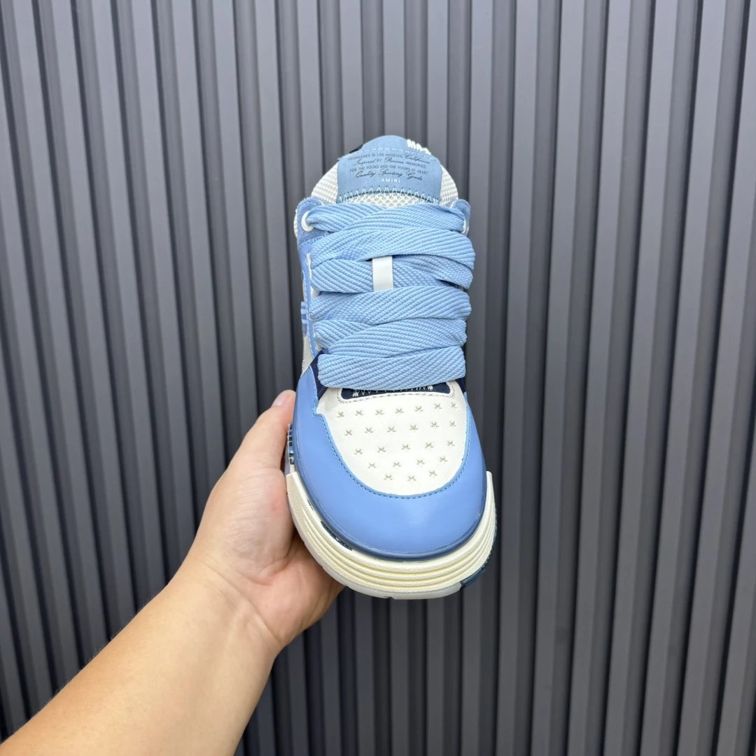 Unisex Leather Mesh Low Top Sneakers Cream Blue - Gallery Image 4 - Detailed View