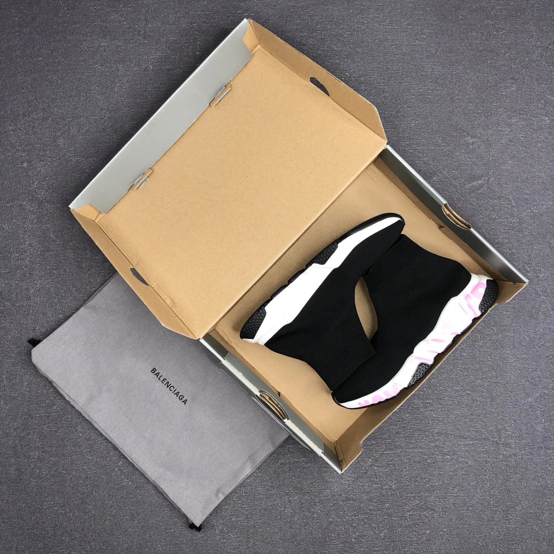 Speed Trainer Sock Sneakers Knit Breathable Sole Black Pink - Gallery Image 2 - Detailed View