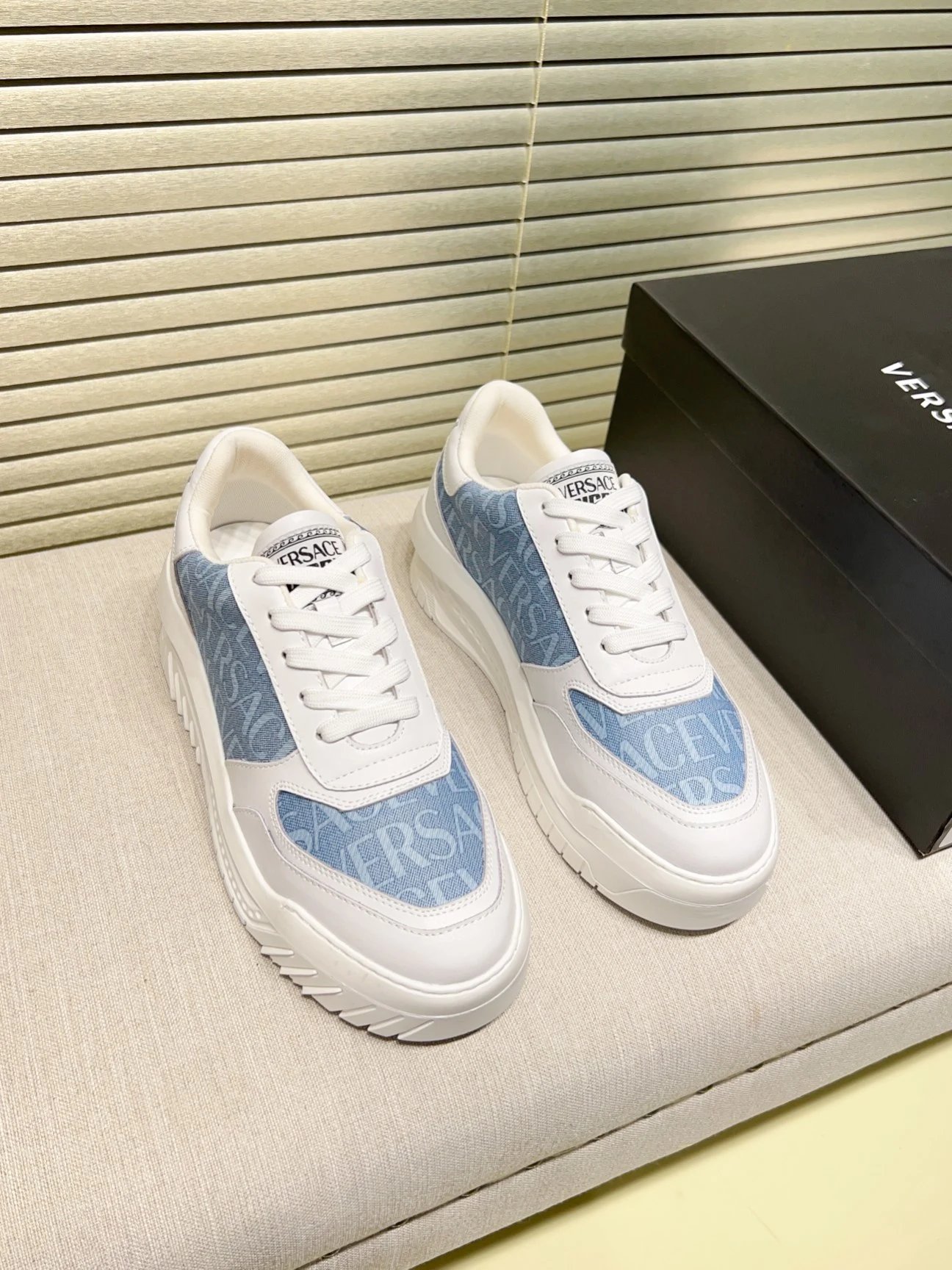 Grace Labyrinth Leather Sneakers Ice Blue - Gallery Image 4 - Detailed View