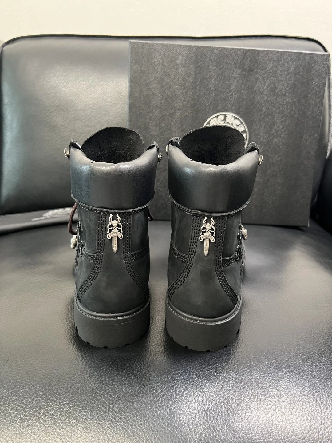 Italian Leather Combat Boots Ebony Black - Gallery Image 8 - Detailed View