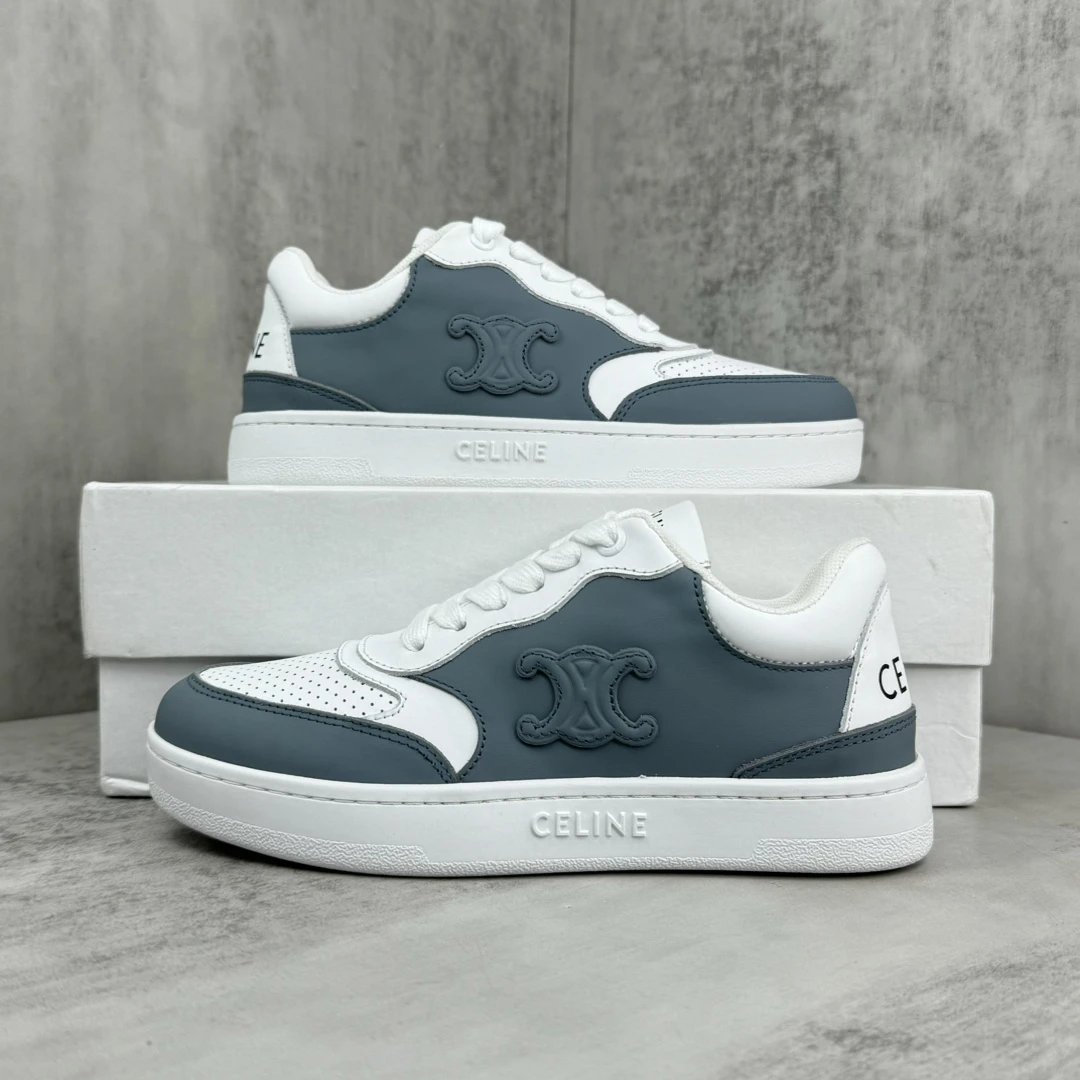 Low Top Leather Runner Sneakers with Arch Logo in Storm Gray - Gallery Image 9 - Detailed View