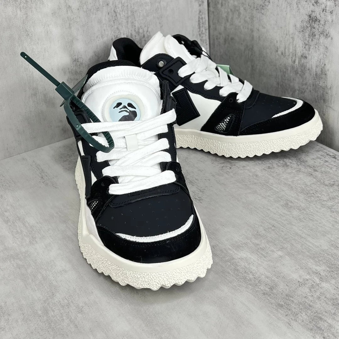 Low Top Leather Mesh Sneakers Retro Black Ivory - Gallery Image 2 - Detailed View